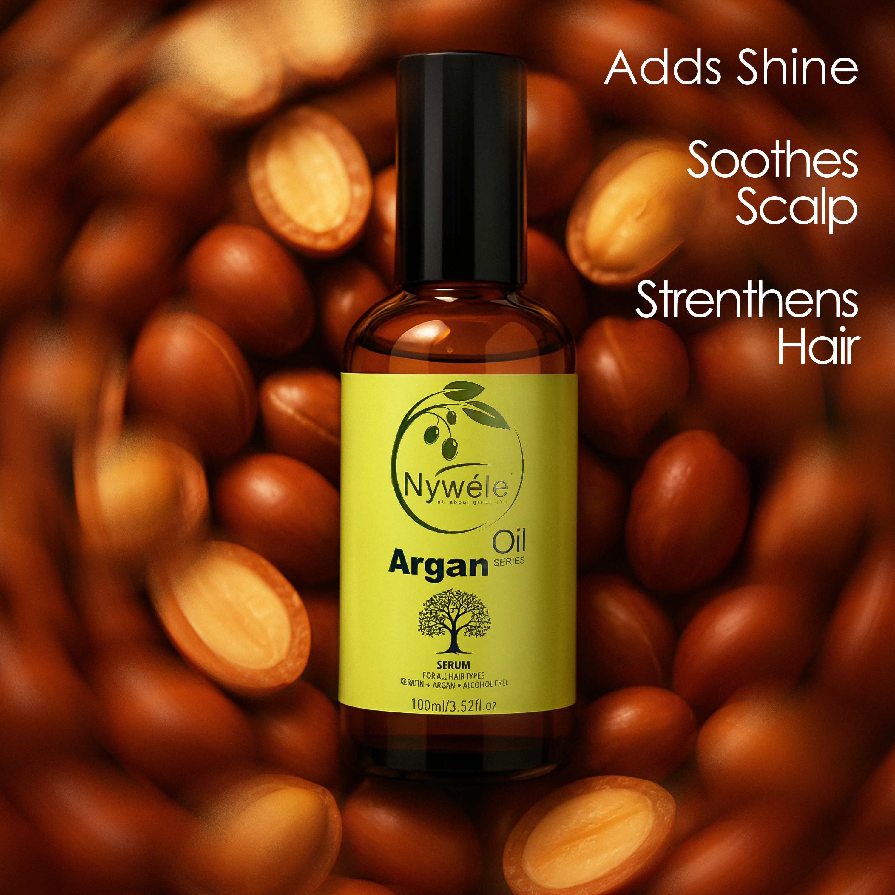 Nywele Argan Oil Hair Serum – Anti-Frizz & Shine Serum with Keratin – Alcohol-Free Leave-In Treatment for Dry, Damaged & Frizzy Hair – Nourishing Hair Repair Serum for All Hair Types – 100ml