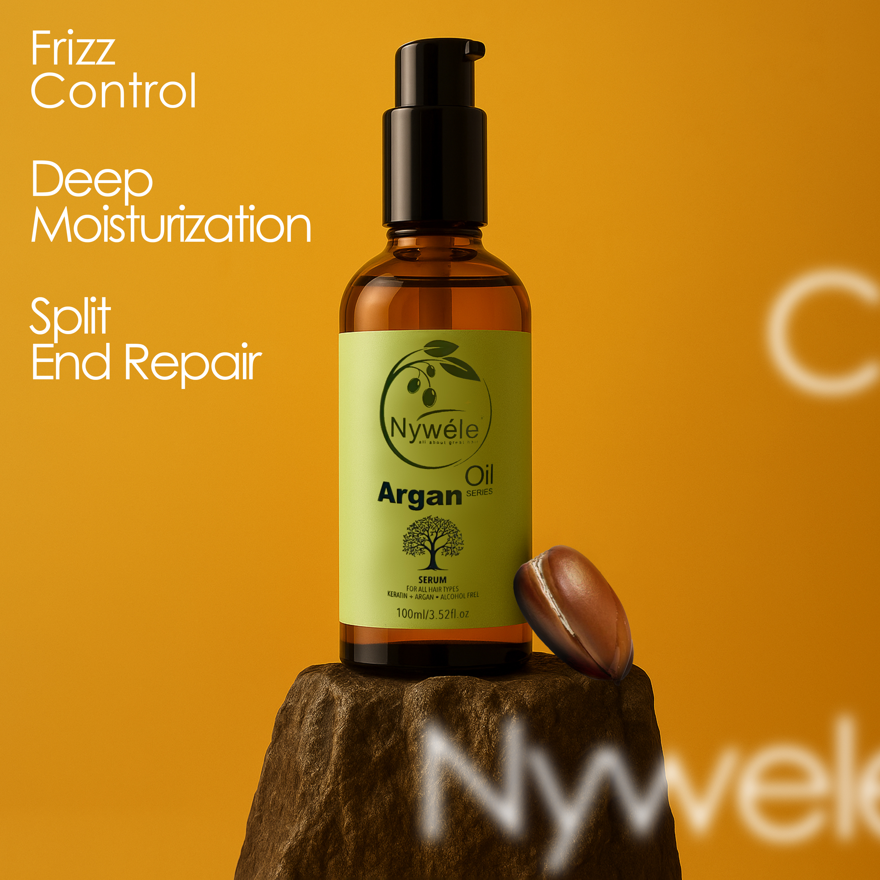 Nywele Argan Oil Hair Serum – Anti-Frizz & Shine Serum with Keratin – Alcohol-Free Leave-In Treatment for Dry, Damaged & Frizzy Hair – Nourishing Hair Repair Serum for All Hair Types – 100ml