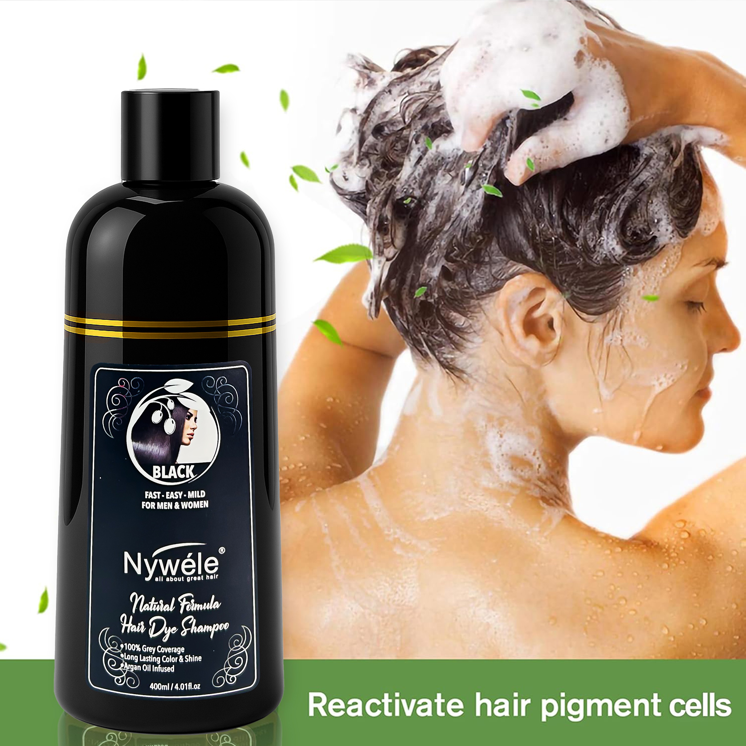 Nywele Hair Color Shampoo 3-in-1 | Instant Hair Dye Shampoo for Gray Coverage – For Men & Women