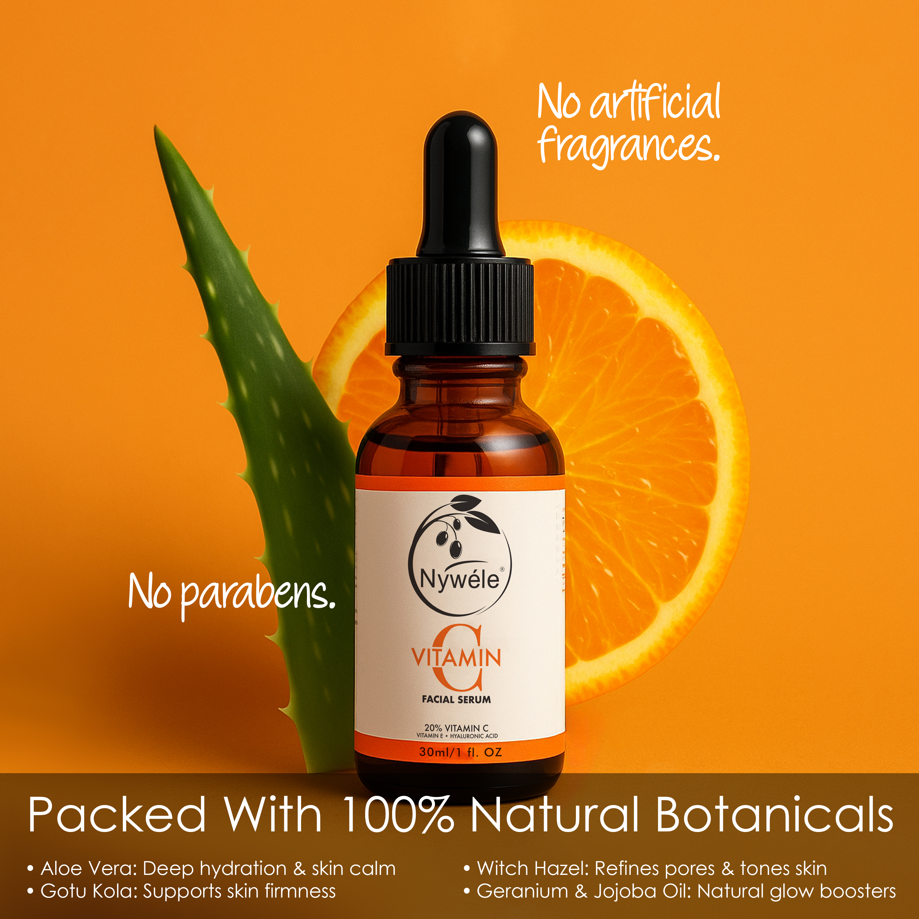 Nywele Vitamin C Serum for Face – 20% Vitamin C + Hyaluronic Acid & Vitamin E – Anti-Aging, Brightening & Hydrating Facial Serum – Dark Spot Remover & Wrinkle Reducer – 30ml