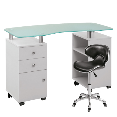 "IRIS Glass-Top Nail Station Desk"