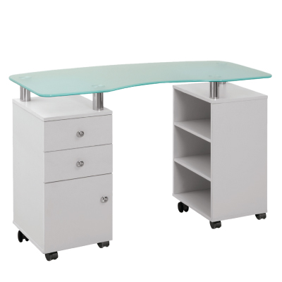 "IRIS Glass-Top Nail Station Desk"