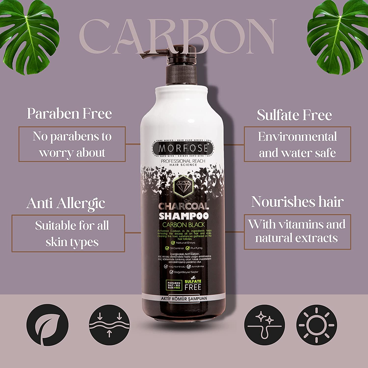Morfose Activated Charcoal Hair Cleansing Shampoo 1000ml